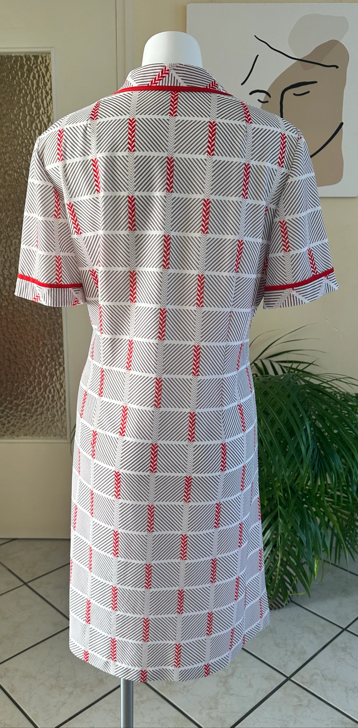 Vintage gewatteerde jurk rood en beige maat 42 – Perfecte staat – photo 11